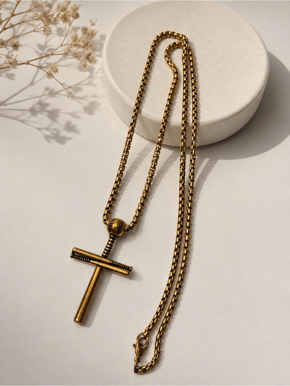 Men's Gold Plated Cross Pendant Necklace - stainless steel